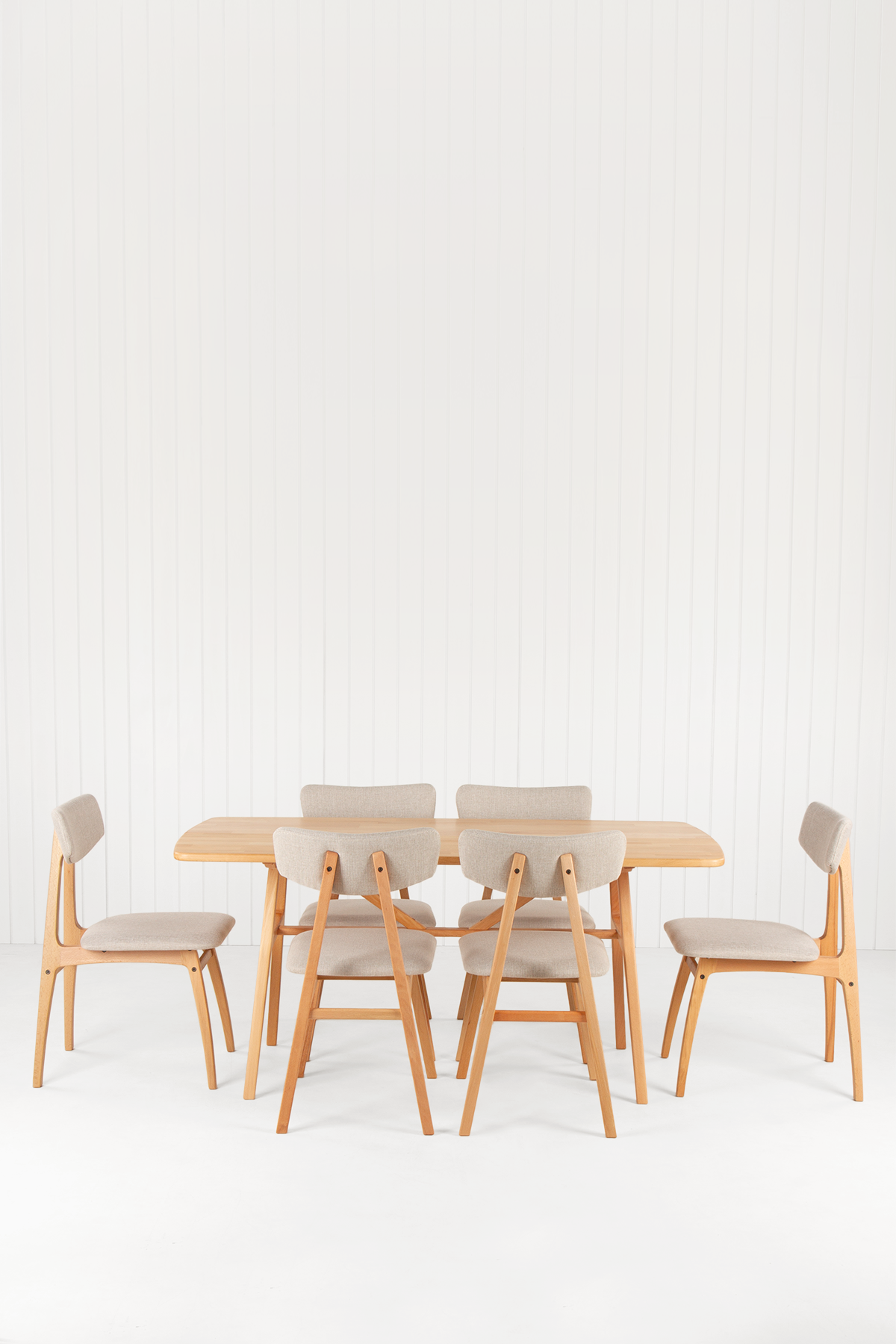 6 Kişilik Slim Masif Kayın Masa, Uni Sandalye Yemek Masası Takımı 160x80 cm