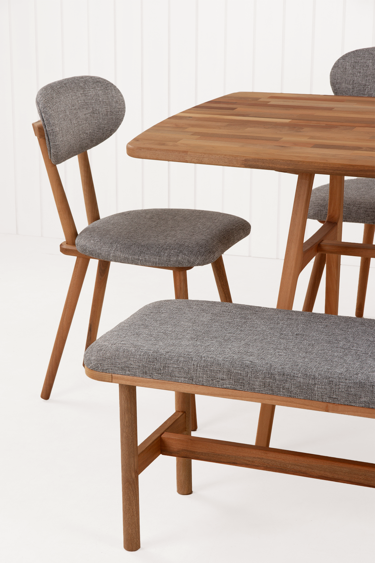 8 Kişilik Slim Masif Ceviz Masa, Limbo Sandalye ve Alaçatı Bench, Yemek Masası Takımı 180x80 cm