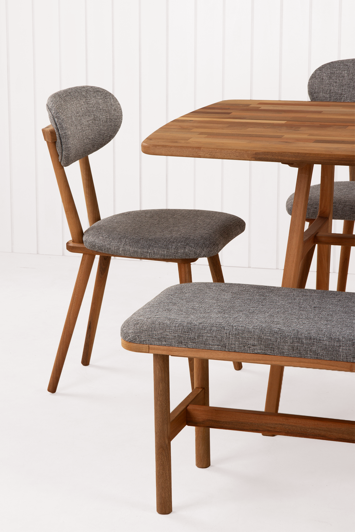 8 Kişilik Slim Masif Ceviz Masa, Limbo Sandalye ve Alaçatı Bench, Yemek Masası Takımı 180x80 cm