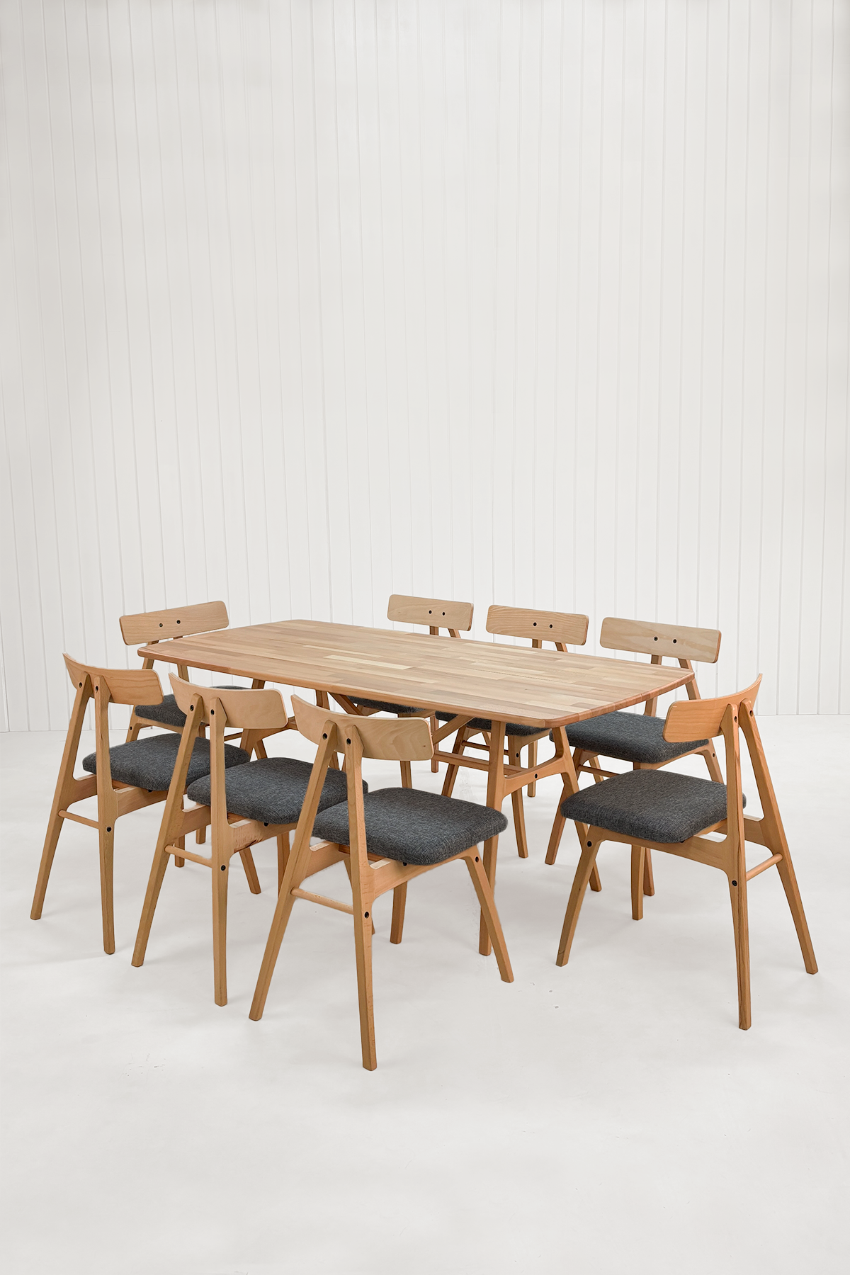 8 Kişilik Slim Masif Kayın Ahşap Masa Takımı, 8 Adet Slim Kayın Sandalye 180x80