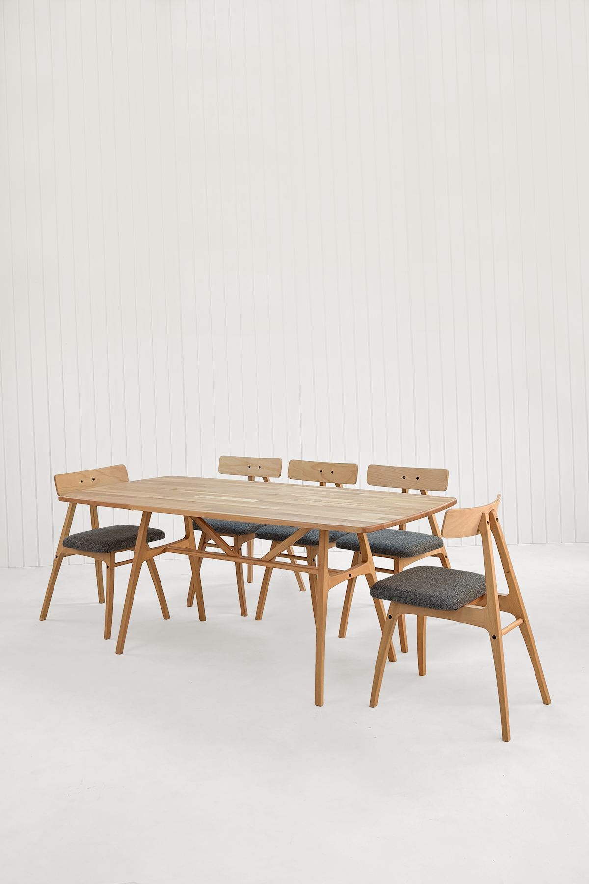 8 Kişilik Slim Masif Kayın Ahşap Masa Takımı, 8 Adet Slim Kayın Sandalye 180x80