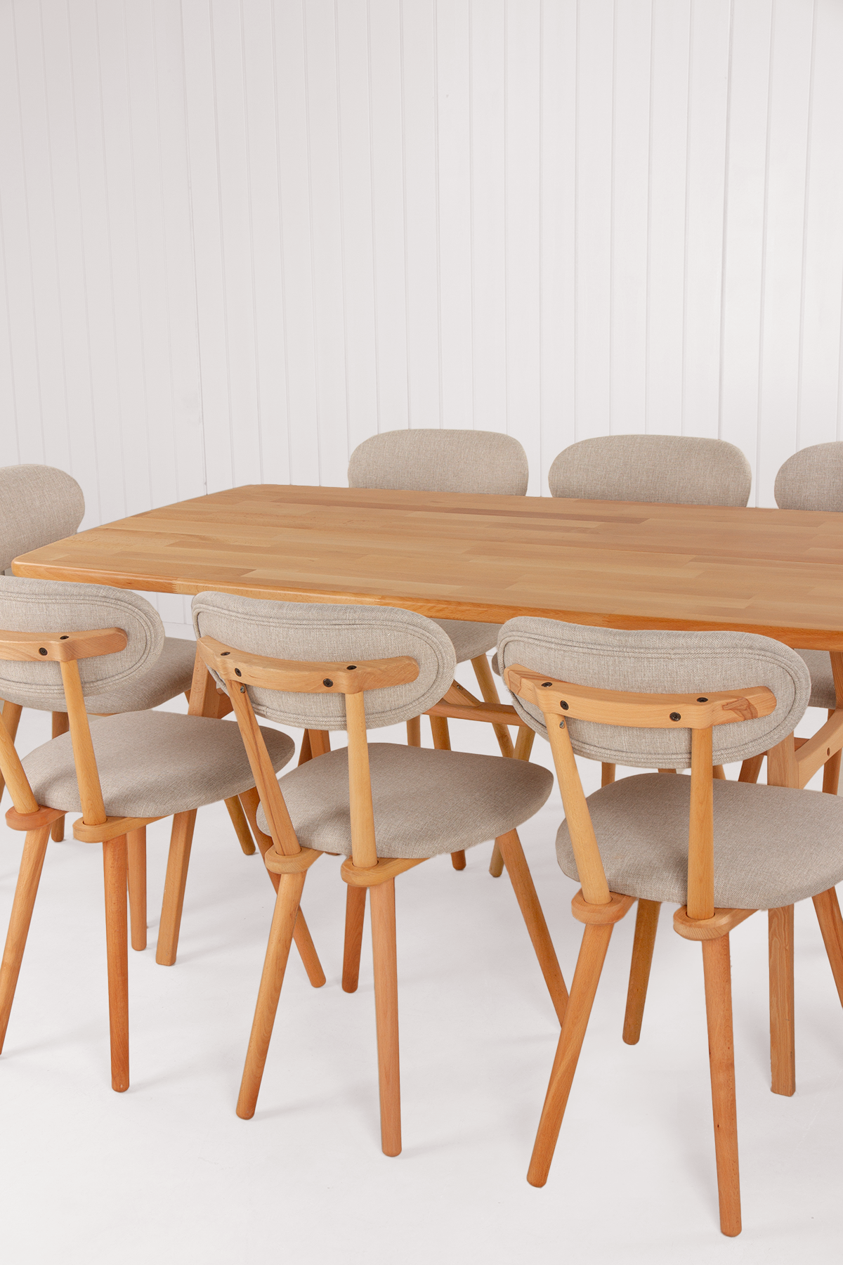 8 Kişilik Slim Masif Kayın Masa, Limbo Sandalye Yemek Masası Takımı 180x80 cm