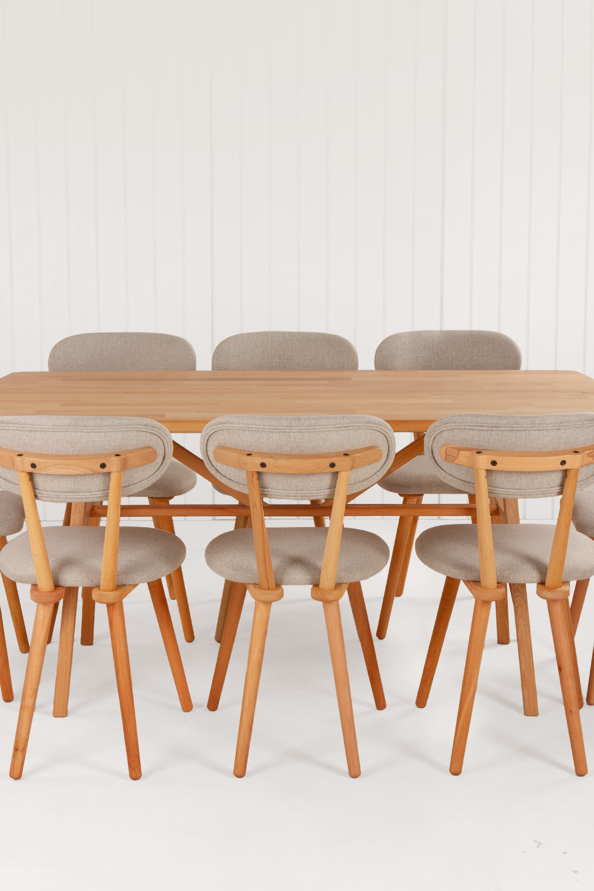 8 Kişilik Slim Masif Kayın Masa, Limbo Sandalye Yemek Masası Takımı 180x80 cm