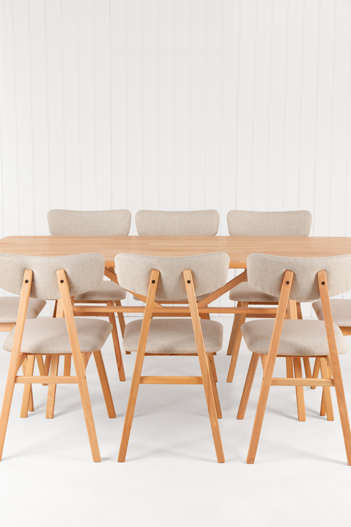 8 Kişilik Slim Masif Kayın Masa, Uni Sandalye Yemek Masası Takımı 180x80 cm