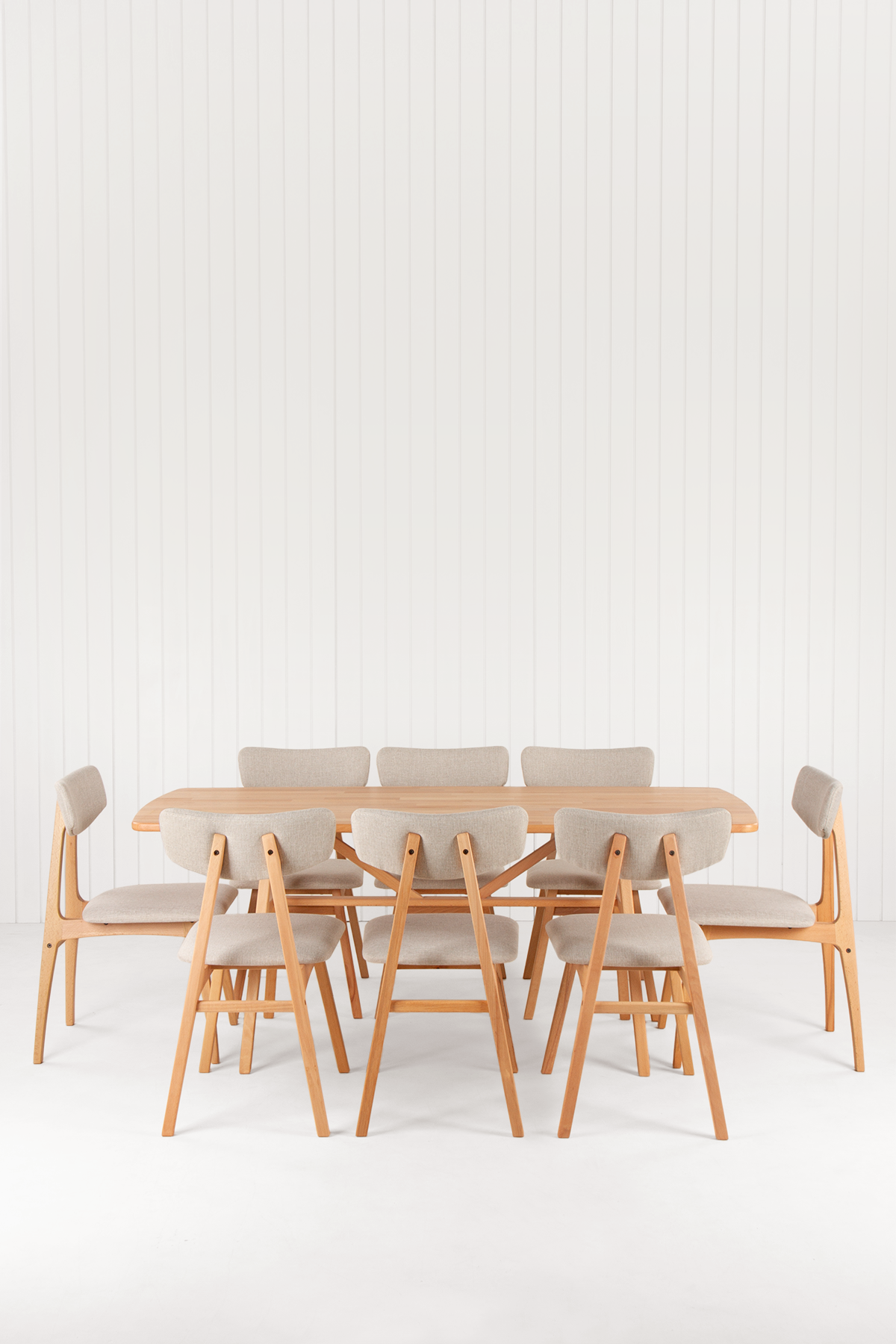 8 Kişilik Slim Masif Kayın Masa, Uni Sandalye Yemek Masası Takımı 180x80 cm