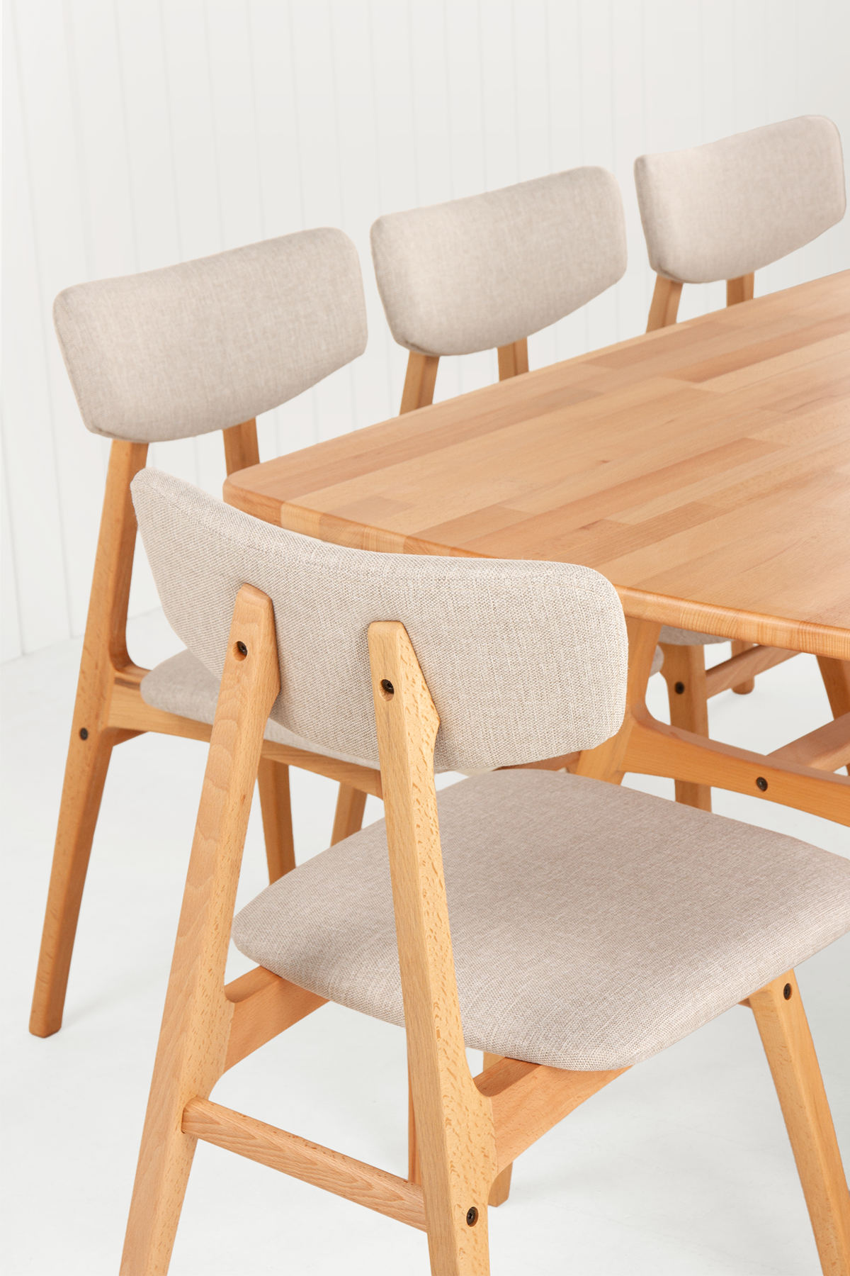 8 Kişilik Slim Masif Kayın Masa, Uni Sandalye Yemek Masası Takımı 180x80 cm