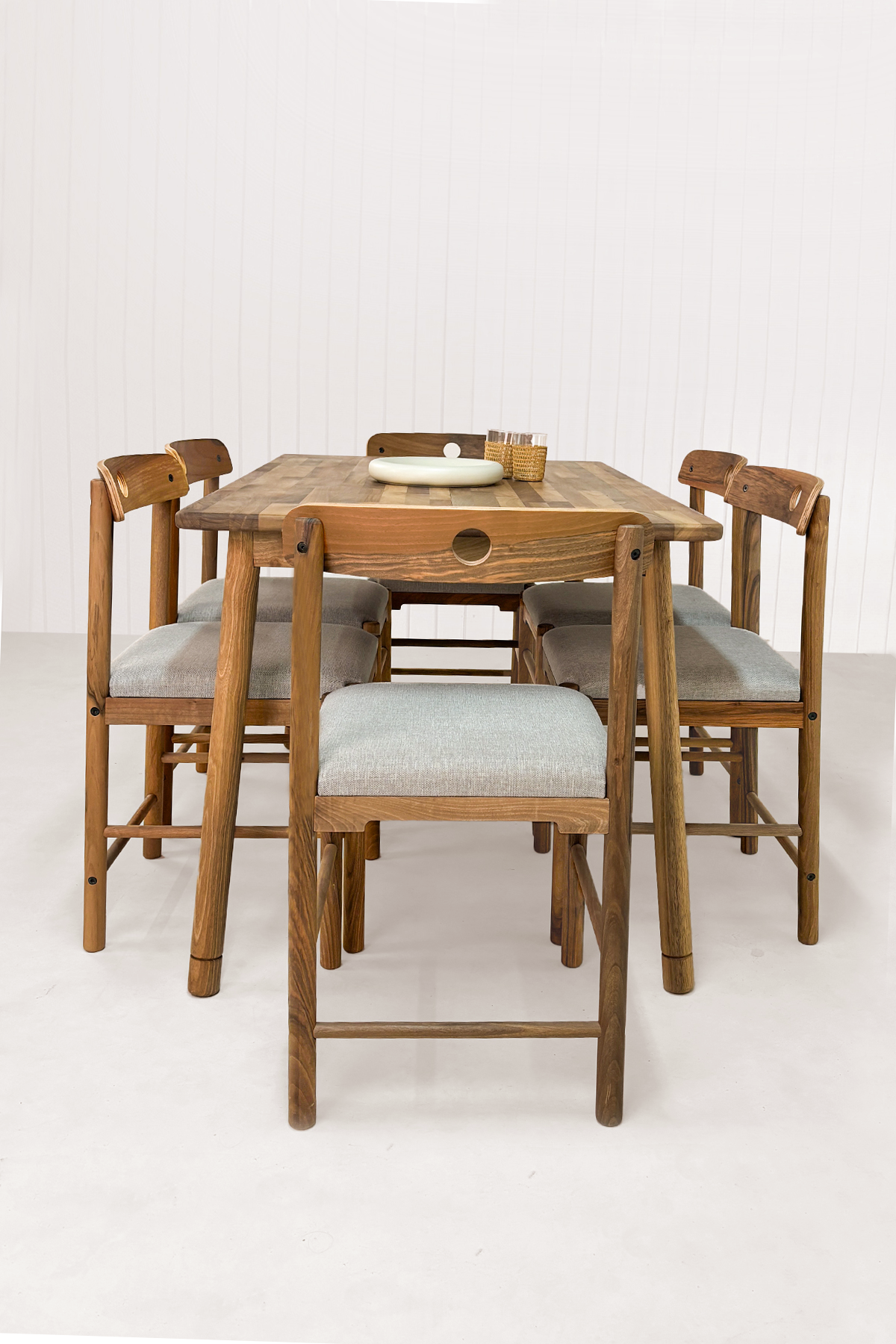 Alaçatı Masif Ceviz Ahşap Masa Takımı, 6 Sandalye  - 130x80