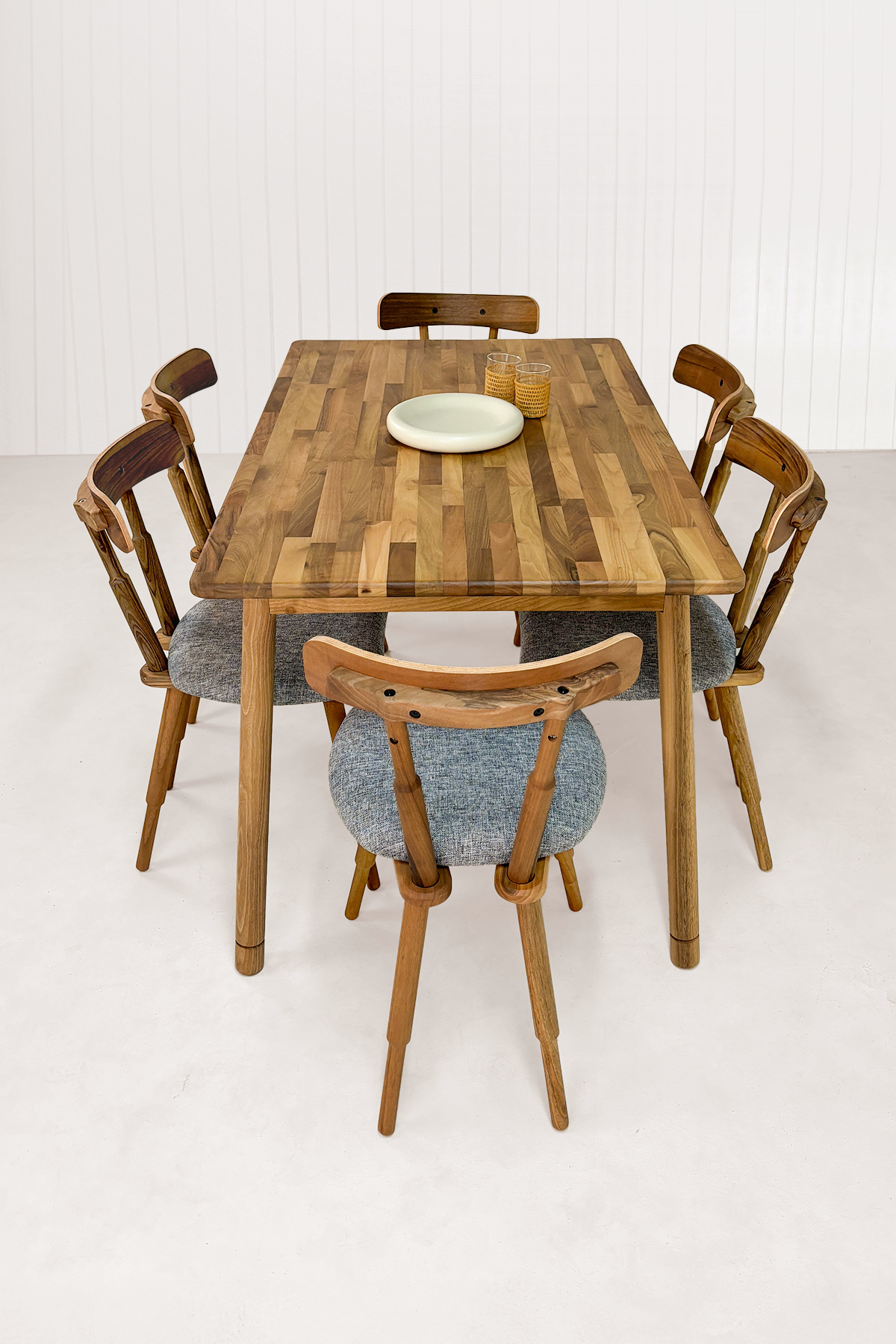 Alaçatı Masif Ceviz Masa Takımı, 6 Adet Nesrin Ceviz Sandalye - 130x80 cm