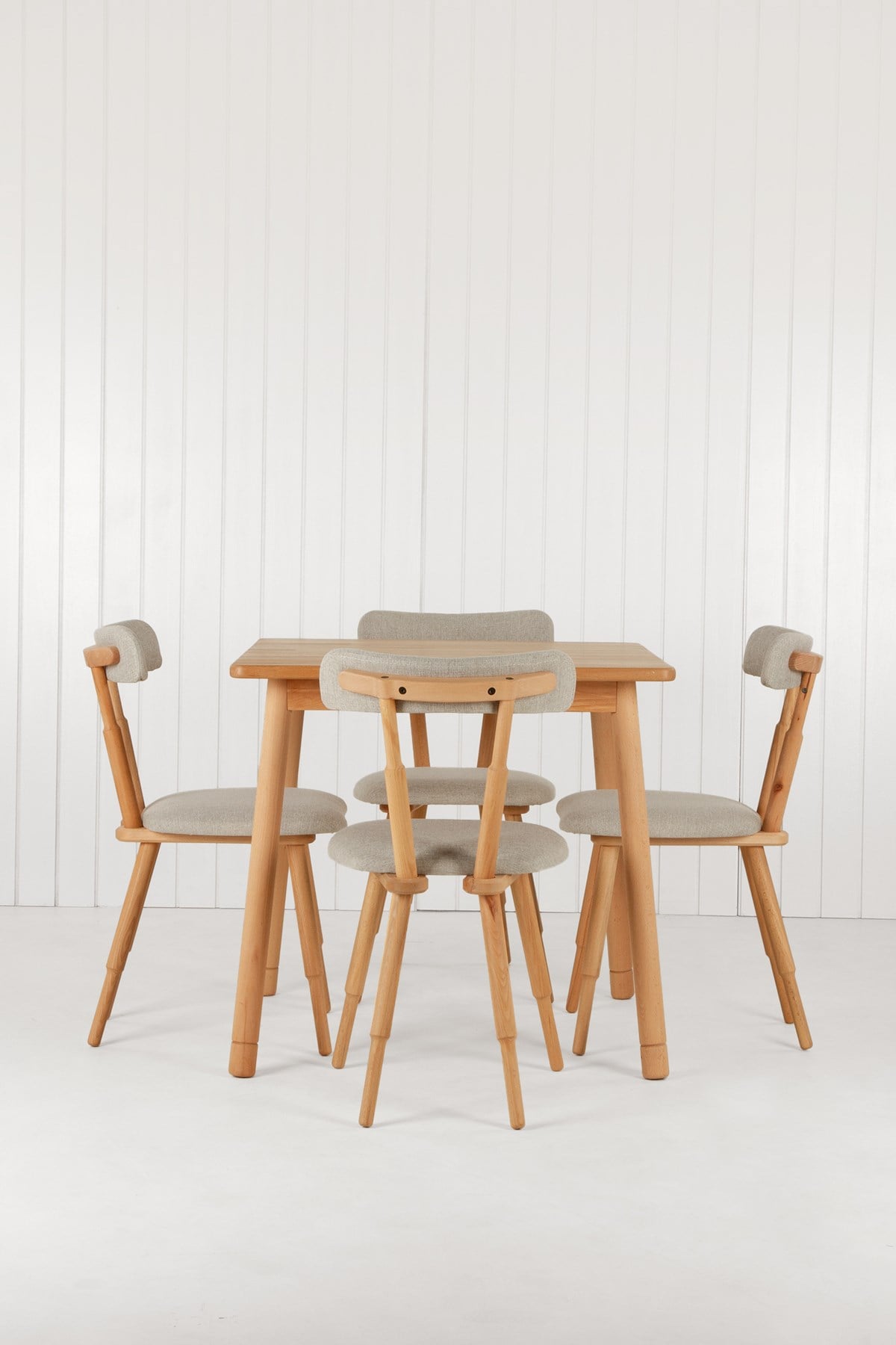 Alaçatı Masif Kayın Ahşap Masa Takımı 4 Adet Nesrin SD Sandalye  80x80 cm 