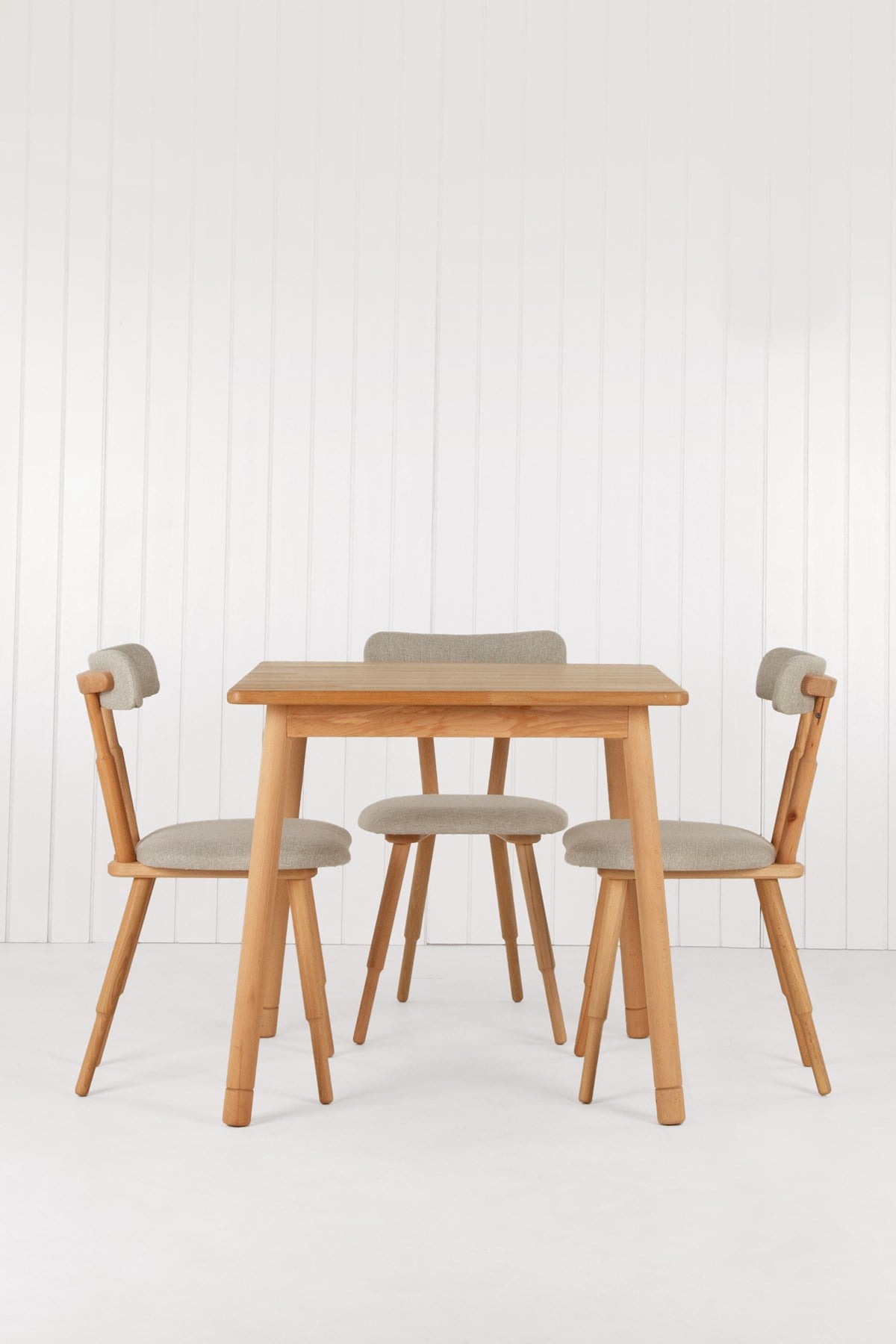 Alaçatı Masif Kayın Ahşap Masa Takımı 4 Adet Nesrin SD Sandalye  80x80 cm 