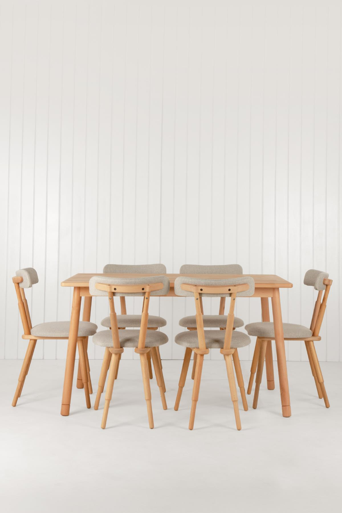 Alaçatı Masif Kayın Masa Takımı, 6 Adet SD Nesrin Kayın Sandalye 130x80 cm