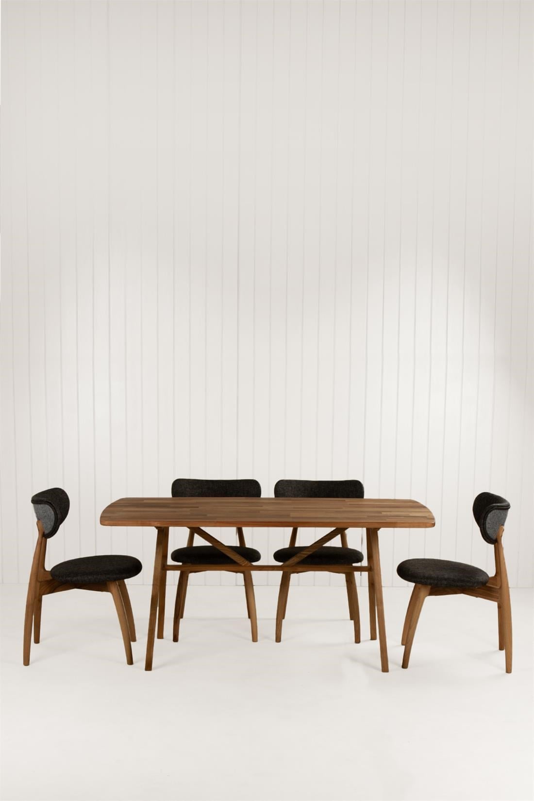 Slim Masif Ceviz Ahşap Masa Takımı, 6 Adet Hug Ceviz Masif Ahşap Sandalye - 160x80 cm 