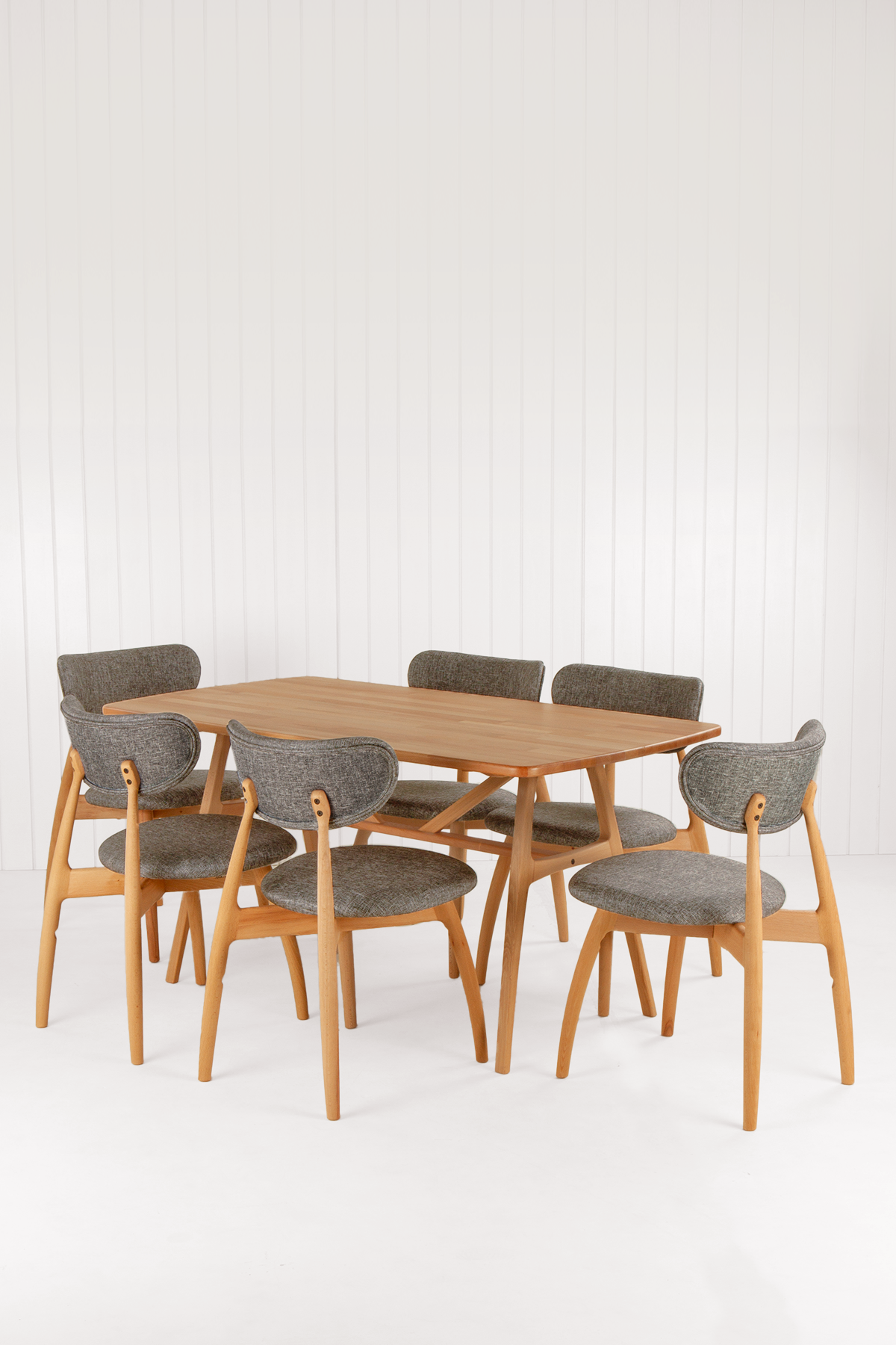 Slim Masif Ceviz Ahşap Masa Takımı, 6 Adet Hug Ceviz Masif Ahşap Sandalye - 160x80 cm 