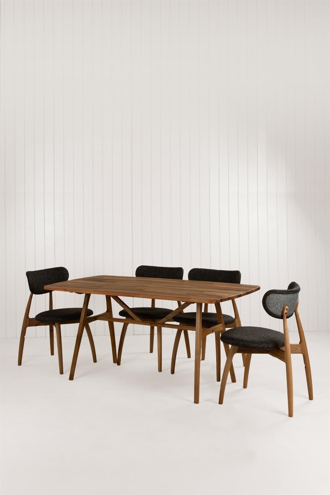 Slim Masif Ceviz Ahşap Masa Takımı, 6 Adet Hug Ceviz Masif Ahşap Sandalye - 160x80 cm 