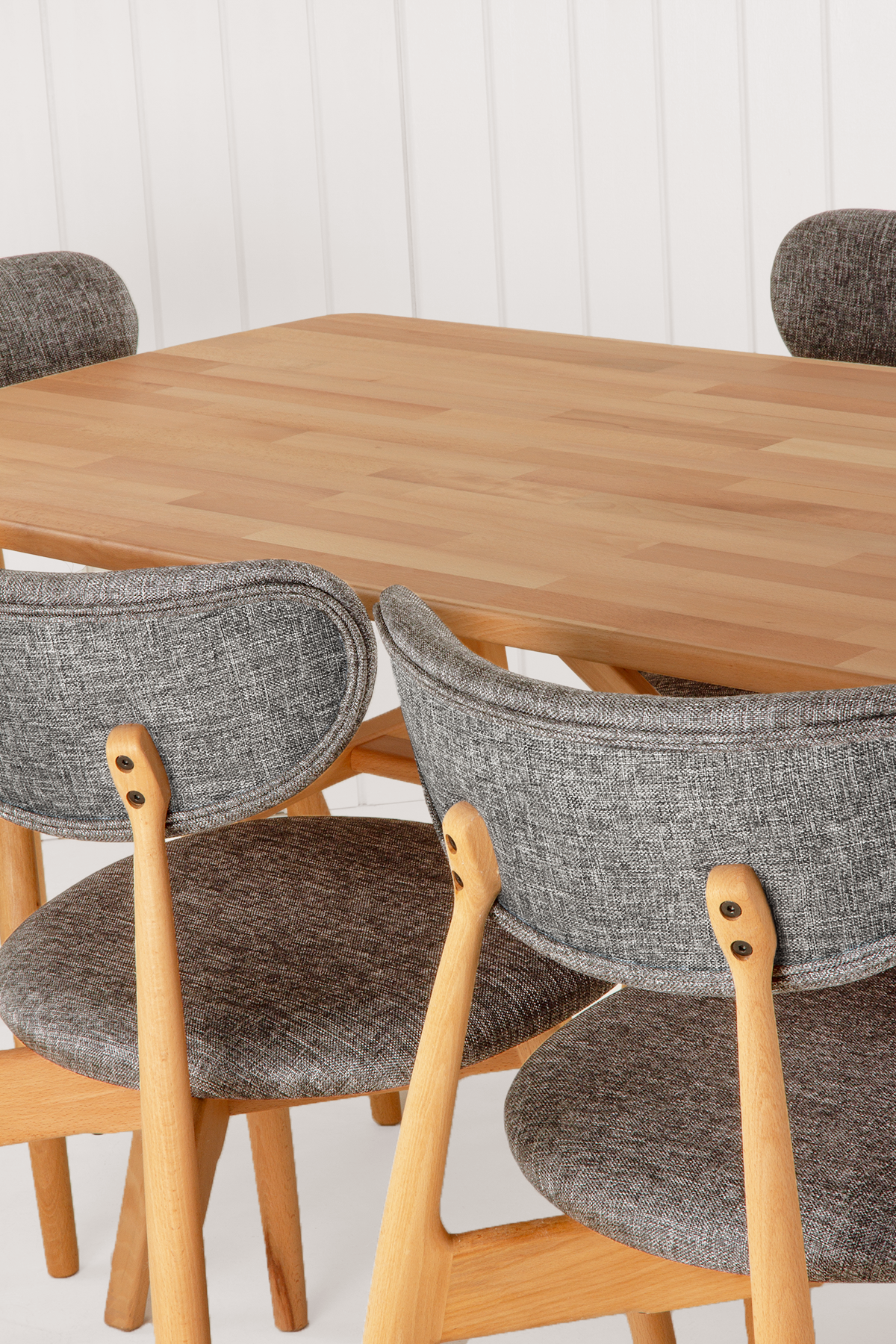 Slim Masif Ceviz Ahşap Masa Takımı, 6 Adet Hug Ceviz Masif Ahşap Sandalye - 160x80 cm 