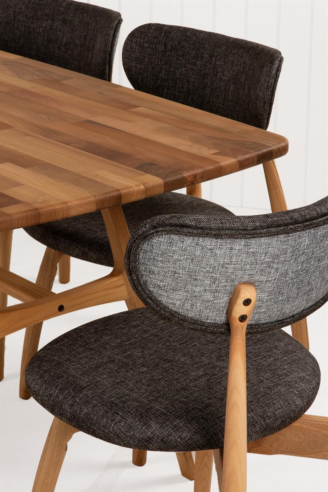 Slim Masif Ceviz Ahşap Masa Takımı, 6 Adet Hug Ceviz Masif Ahşap Sandalye - 160x80 cm 