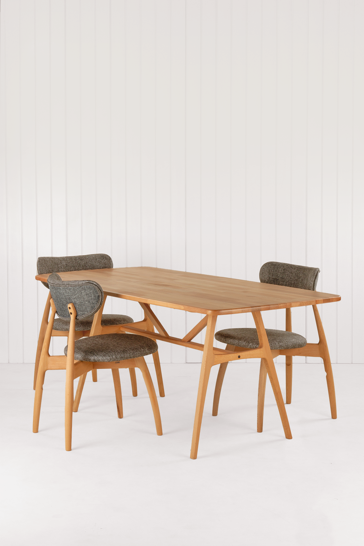 Slim Masif Ceviz Ahşap Masa Takımı, 6 Adet Hug Ceviz Masif Ahşap Sandalye - 160x80 cm 