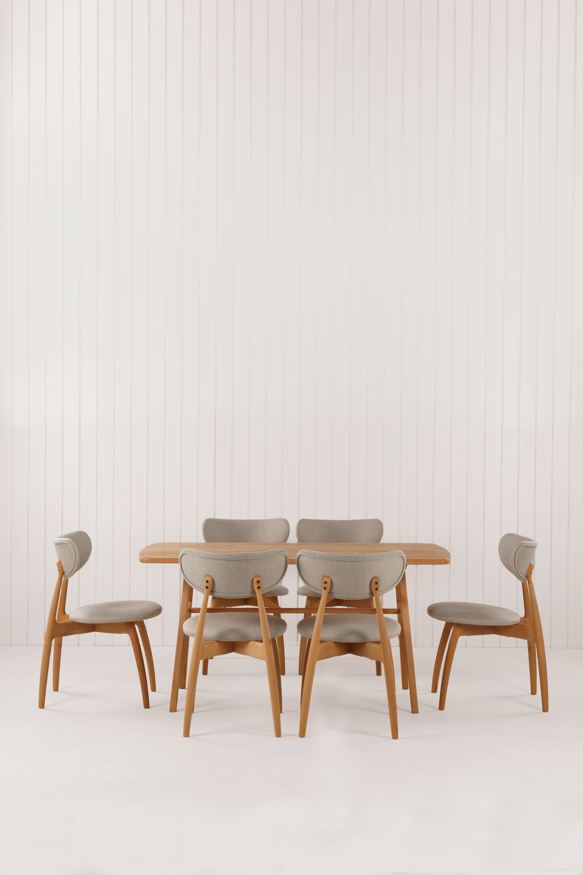 Slim Masif Kayın Ahşap Masa Takımı, 6 Adet Hug Kayın Masif Ahşap Sandalye - 150x80 cm 