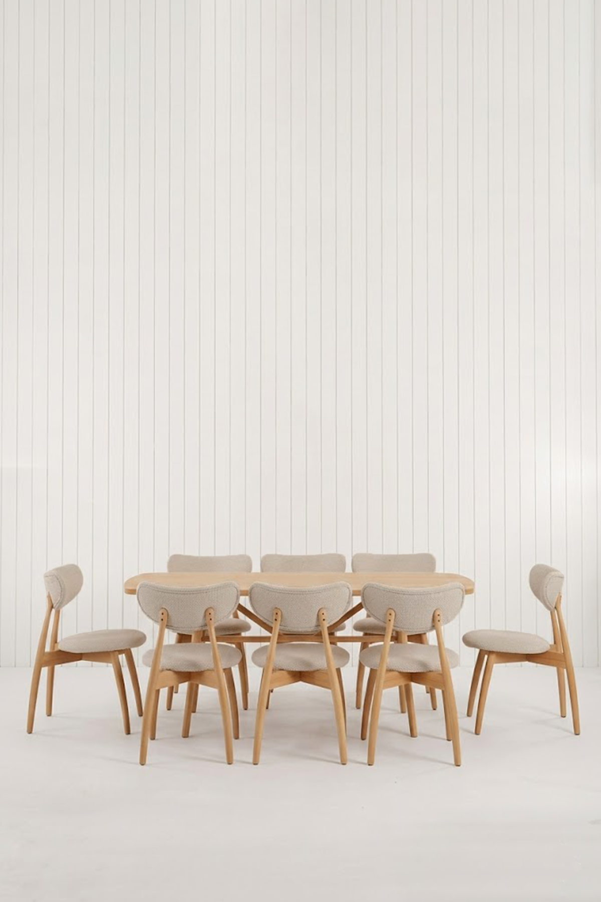 Slim Masif Kayın Ahşap Masa Takımı, 8 Adet Hug Kayın Masif Ahşap Sandalye - 180x80 cm 