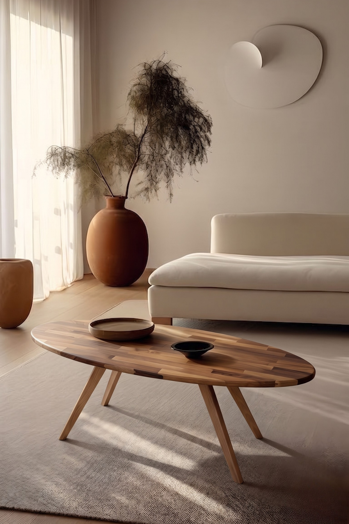 Oval Formlu Retro Masif Ceviz Surf Sehpa