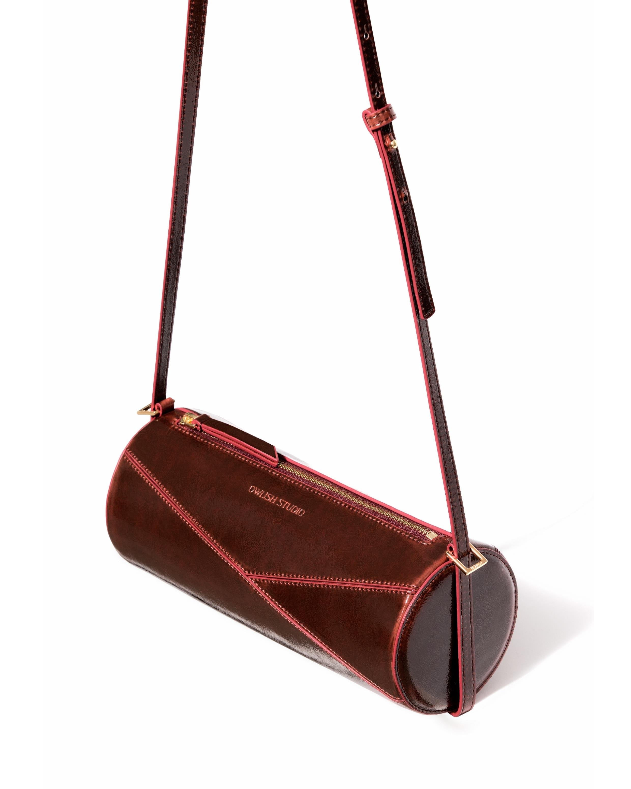Reef Pull-up Cylinder Bag - Maroon Oak Patent