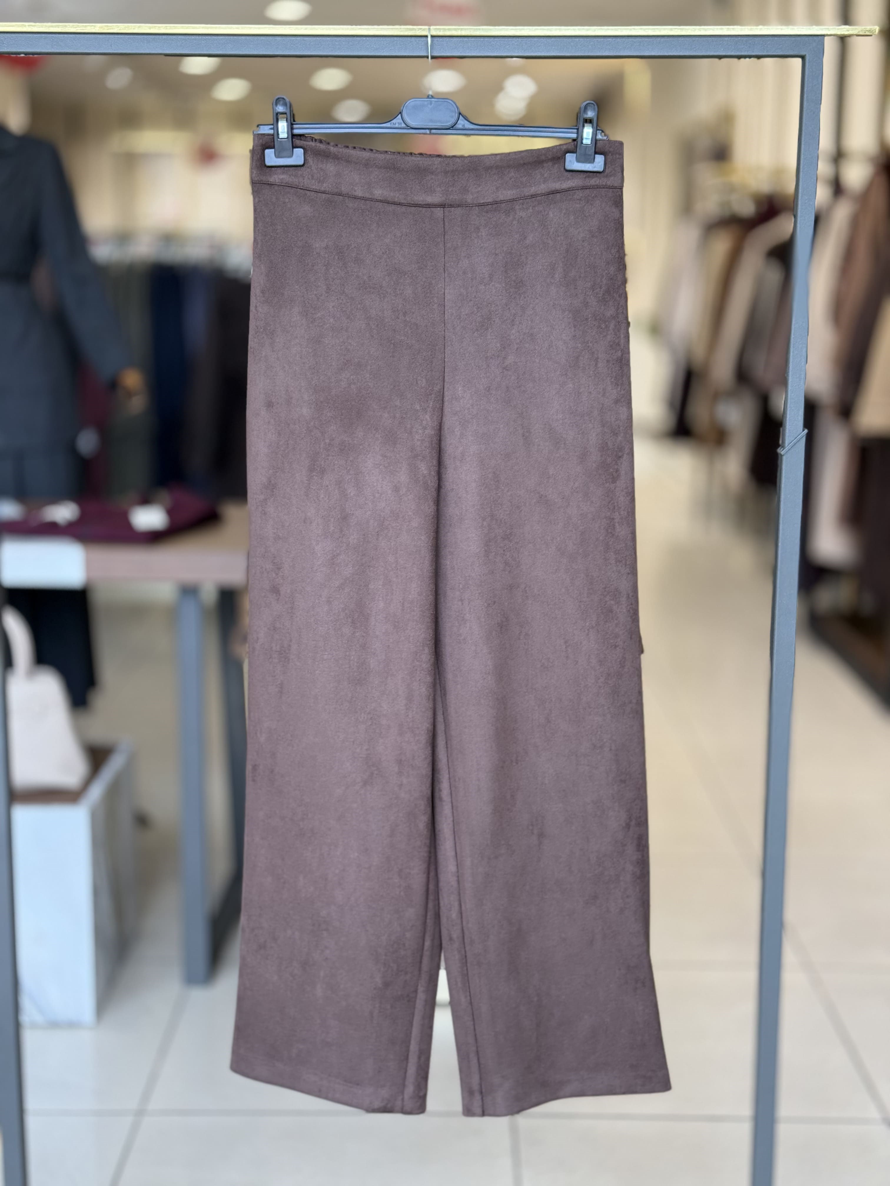 Beli Lastikli Bol Paça Kahve Süet Pantolon 0285