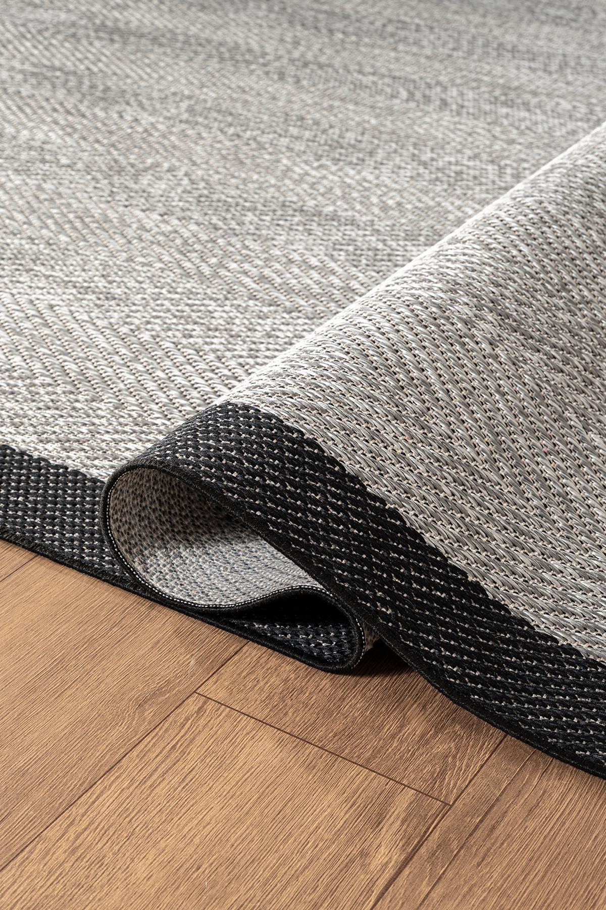 Zeen ZE001G Sisal Gri Siyah Kolay Temizlenebilir Makinede Yıkanabilir Mutfak Halısı