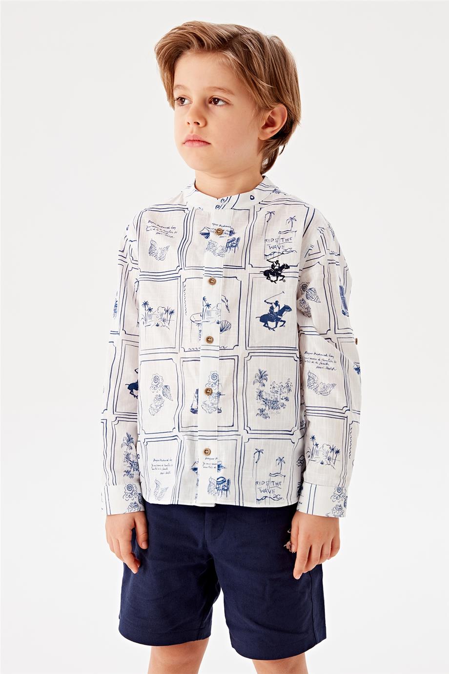 Beverly Hills Polo Club Erkek Çocuk Desenli Gömlek