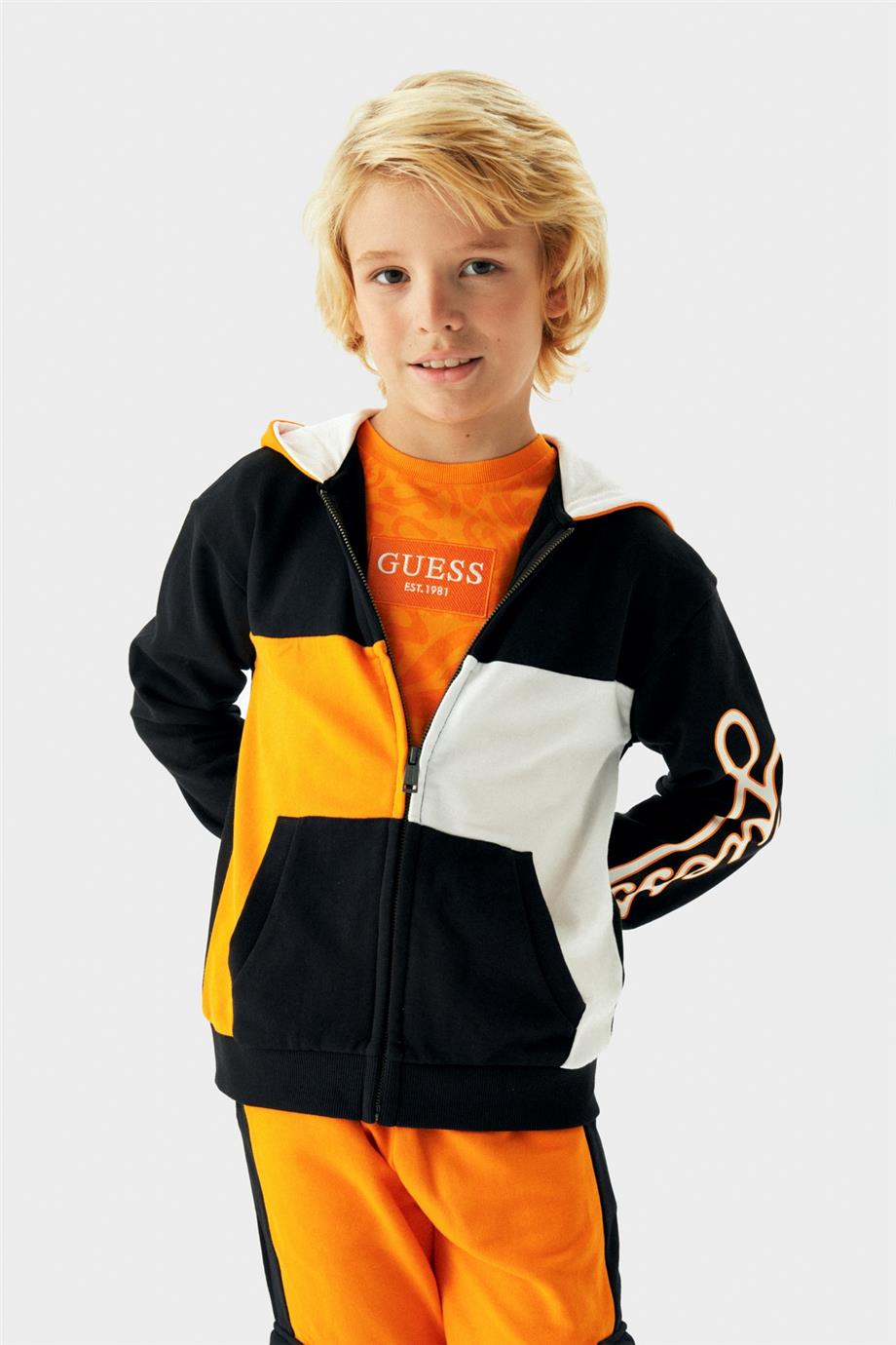 Guess Erkek Çocuk Siyah Turuncu Sweatshirt