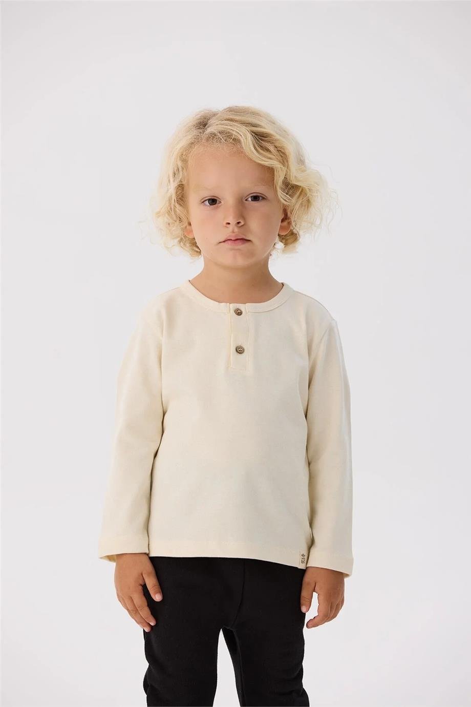 Nebbati Basic Erkek Bebek Ekru T-Shirt