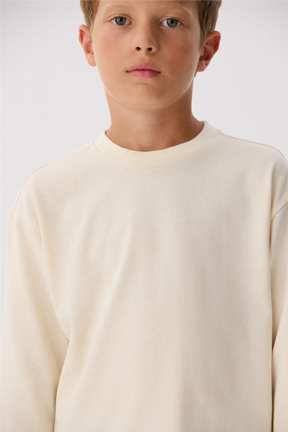 Nebbati Basic Erkek Çocuk Ekru T-Shirt