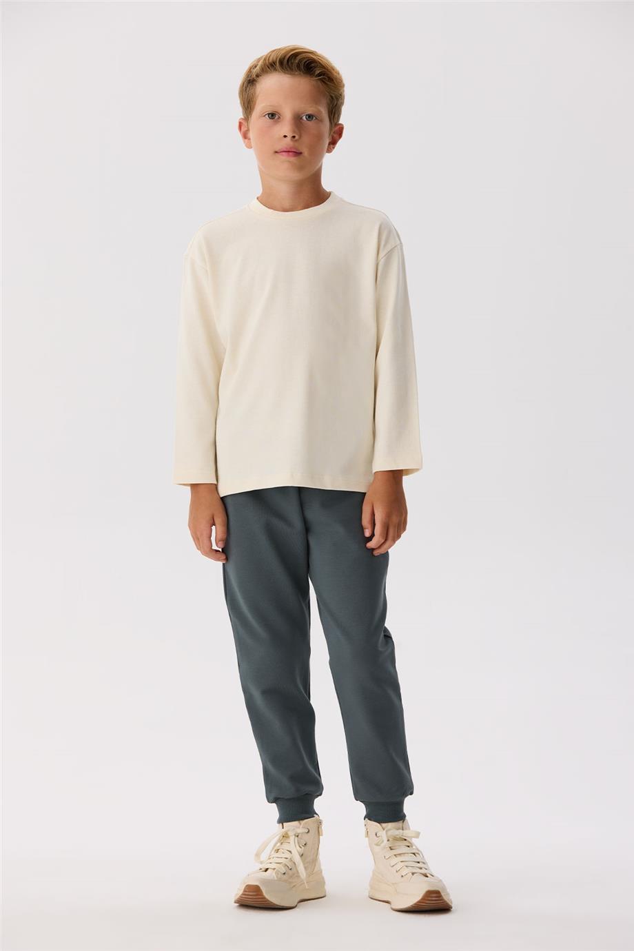 Nebbati Basic Erkek Çocuk Ekru T-Shirt