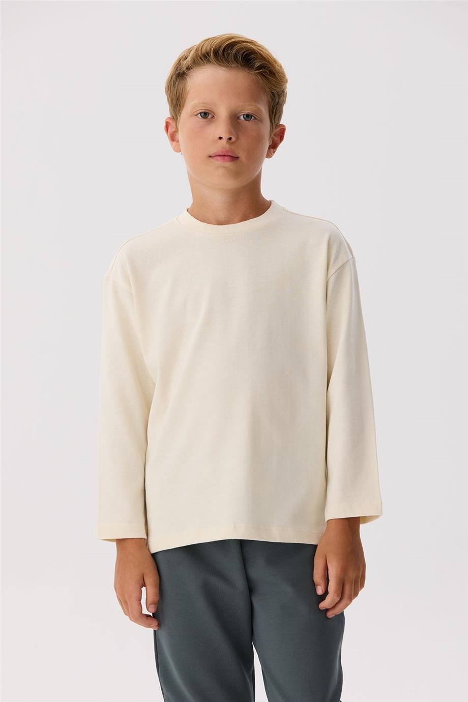 Nebbati Basic Erkek Çocuk Ekru T-Shirt