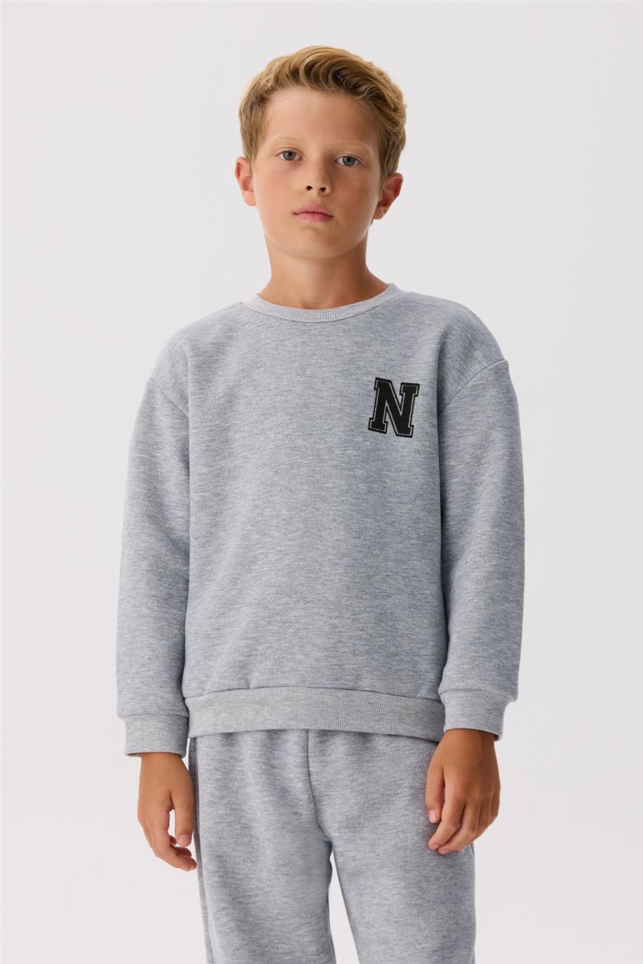 Nebbati Basic Erkek Çocuk Gri Sweatshirt