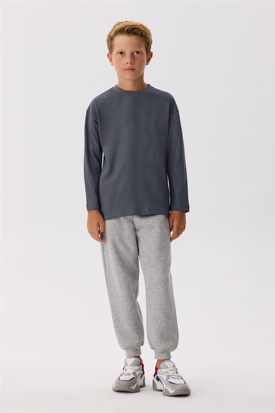 Nebbati Basic Erkek Çocuk Gri T-Shirt