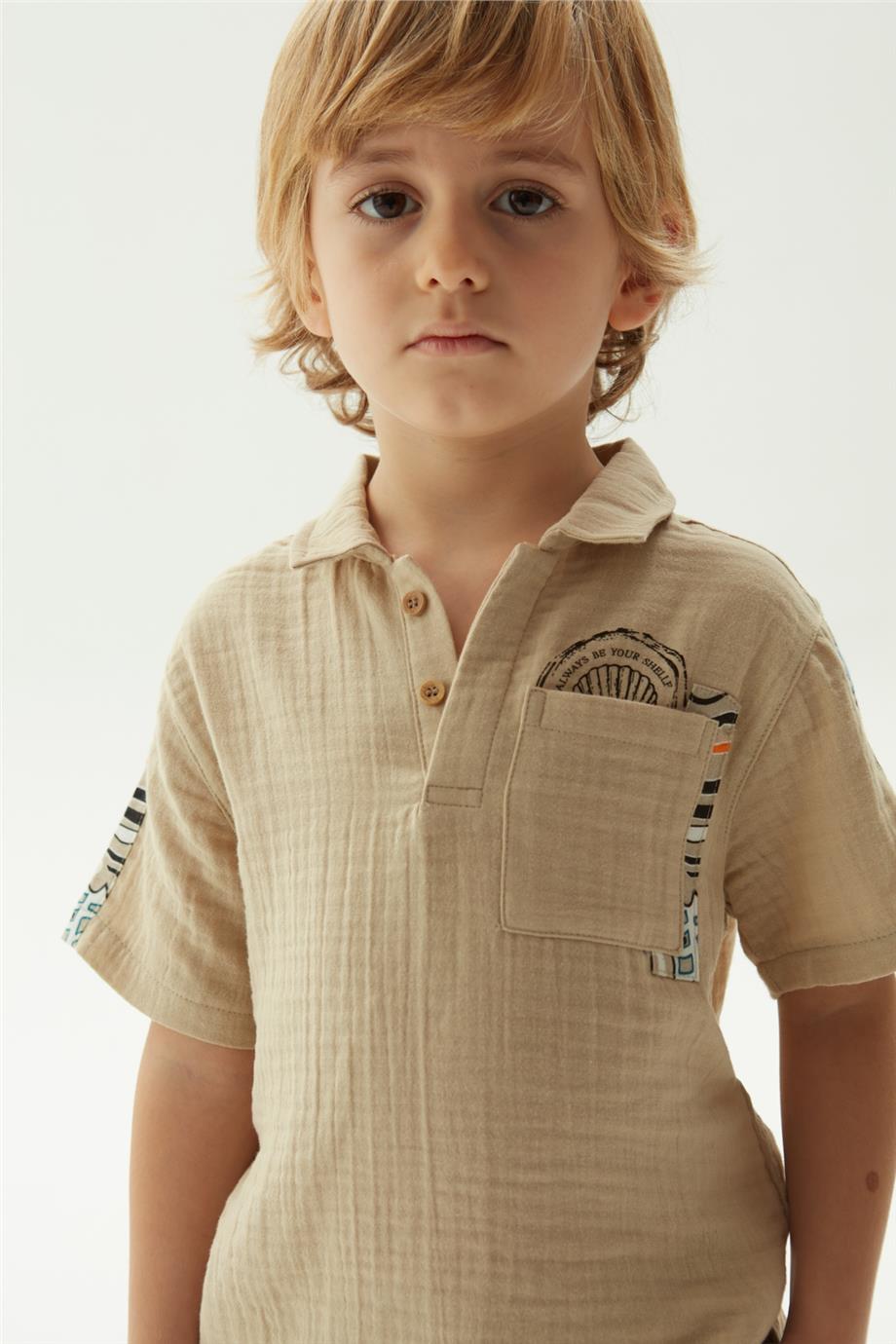 Nebbati Erkek Çocuk Bej T-Shirt