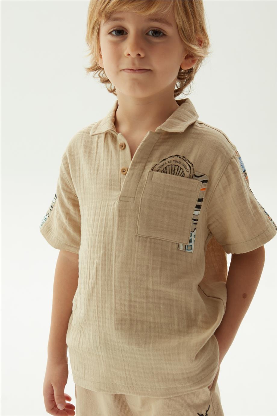 Nebbati Erkek Çocuk Bej T-Shirt