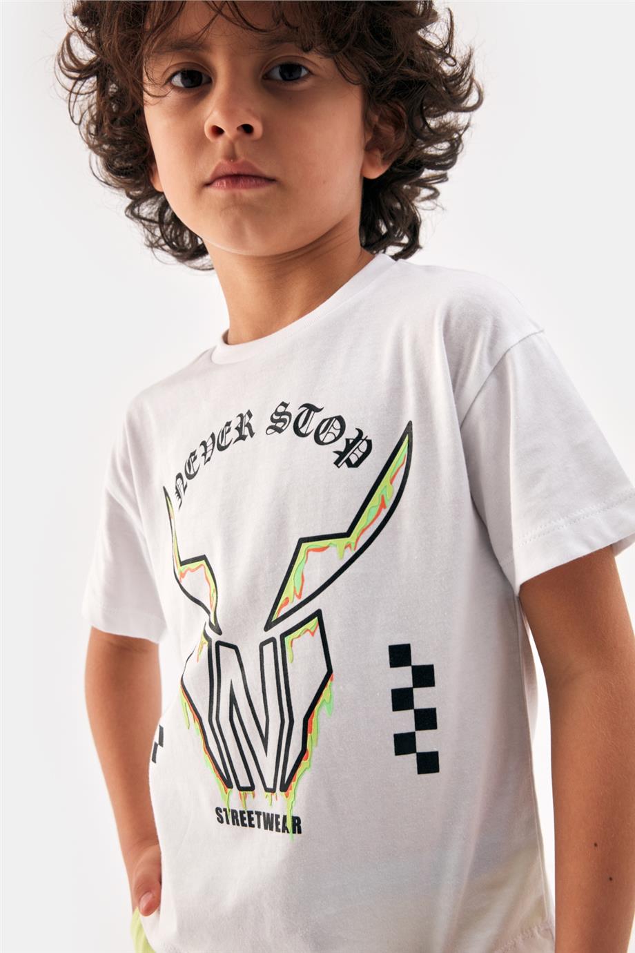 Nebbati Erkek Çocuk Beyaz Tshirt