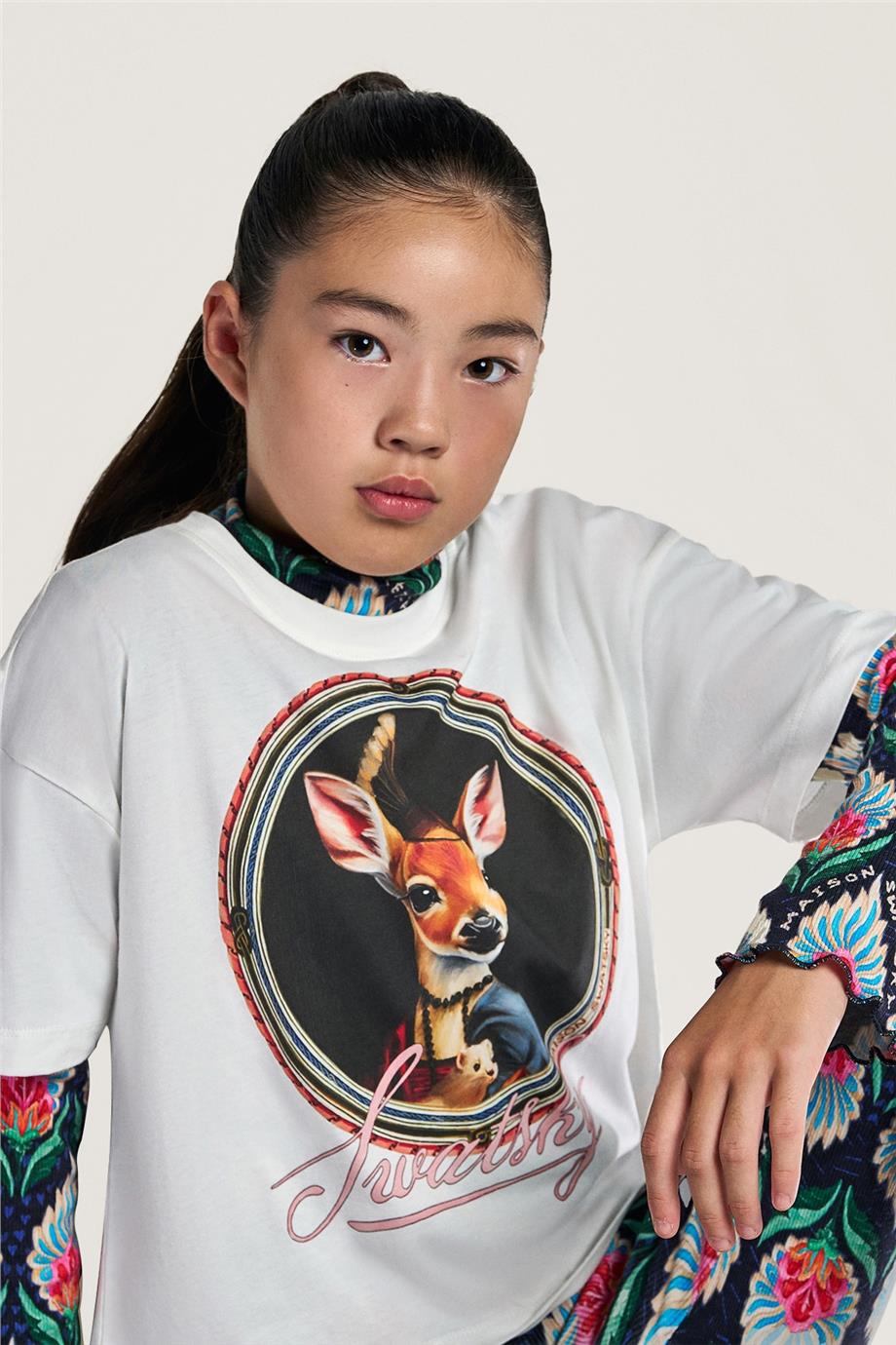 Swatsky Kız Çocuk Kırık Beyaz T-shirt