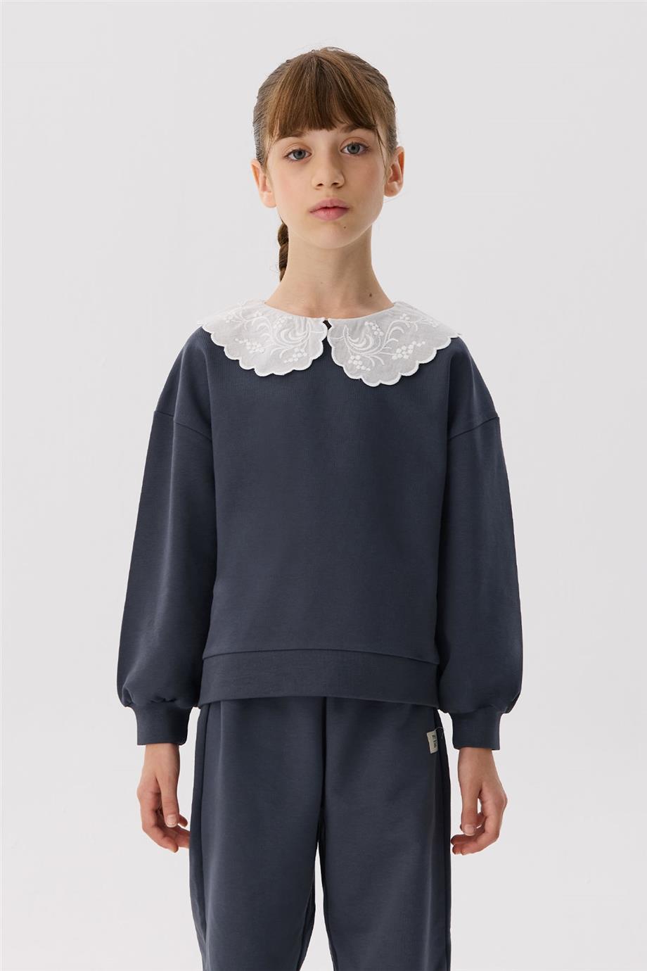 Tyess Basic Kız Çocuk Antrasit Sweatshirt