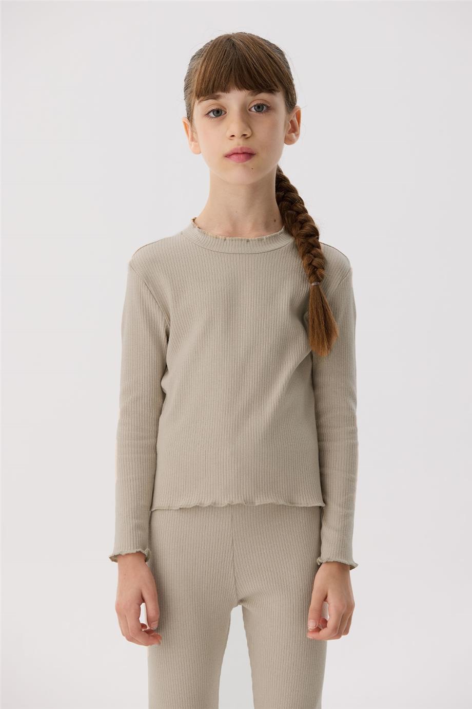 Tyess Basic Kız Çocuk Bej T-Shirt