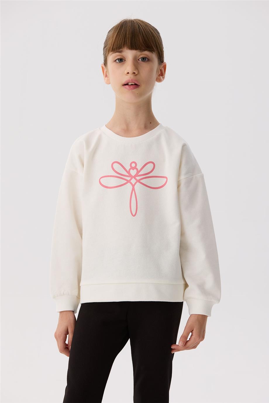 Tyess Basic Kız Çocuk Ekru Sweatshirt