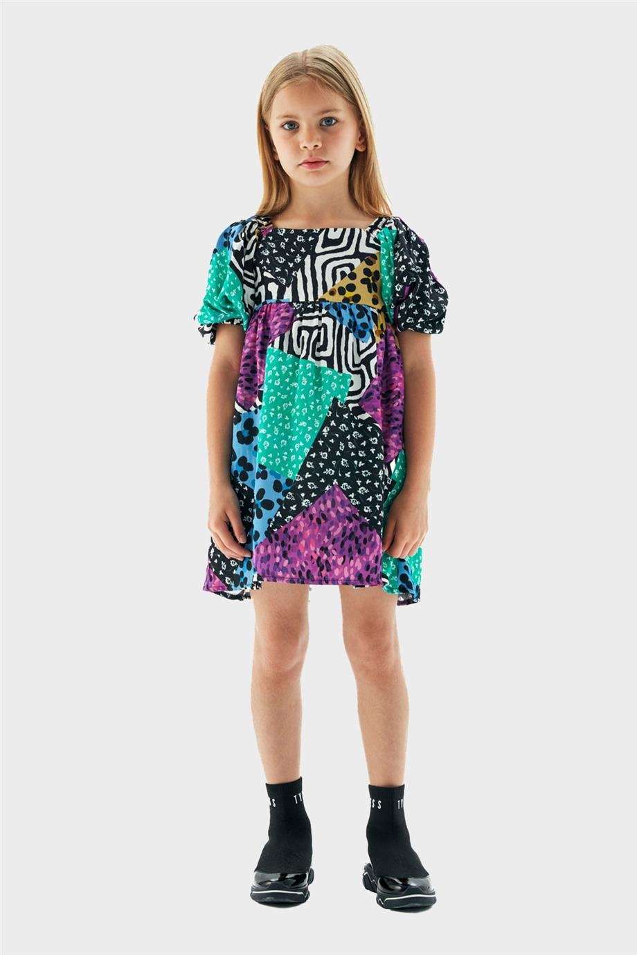 Tyess Kız Çocuk Desenli Elbise