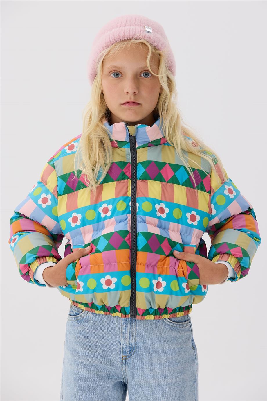Tyess Kız Çocuk Desenli Mont
