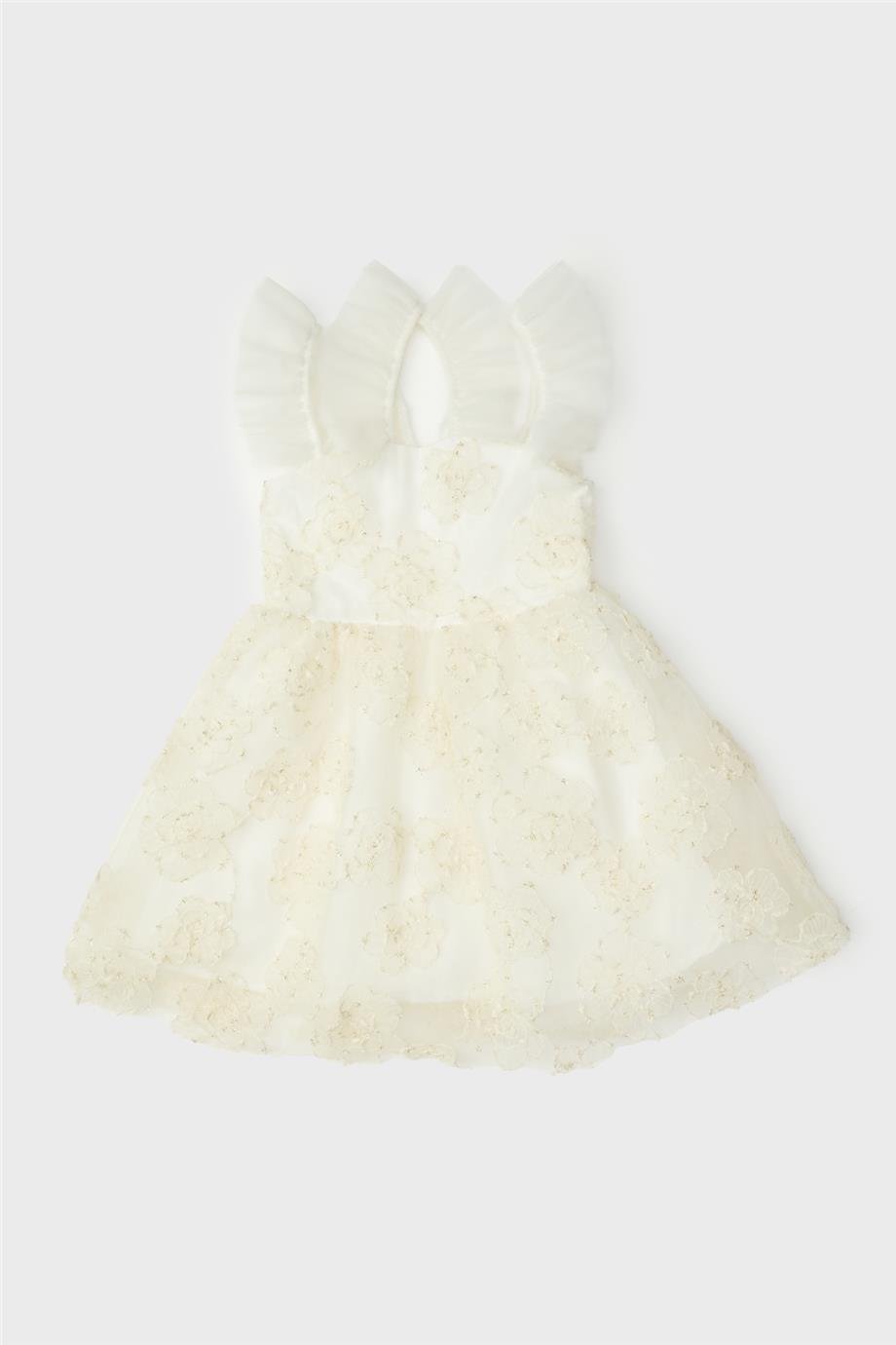 Tyess Kız Çocuk Ekru Elbise