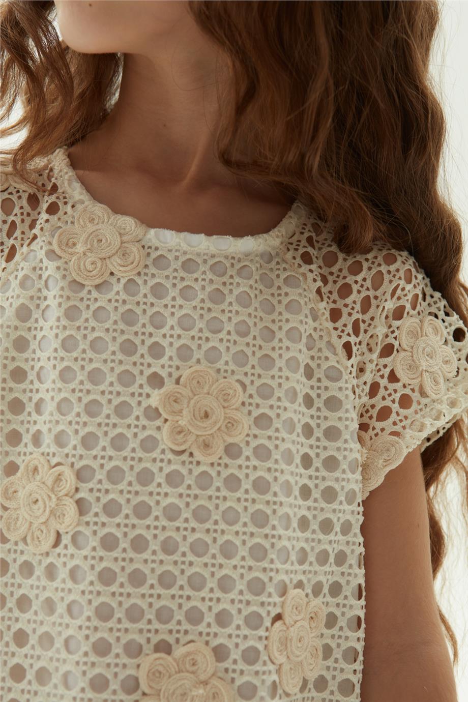 Tyess Kız Çocuk Ekru Elbise