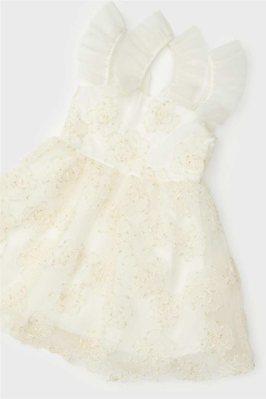 Tyess Kız Çocuk Ekru Elbise