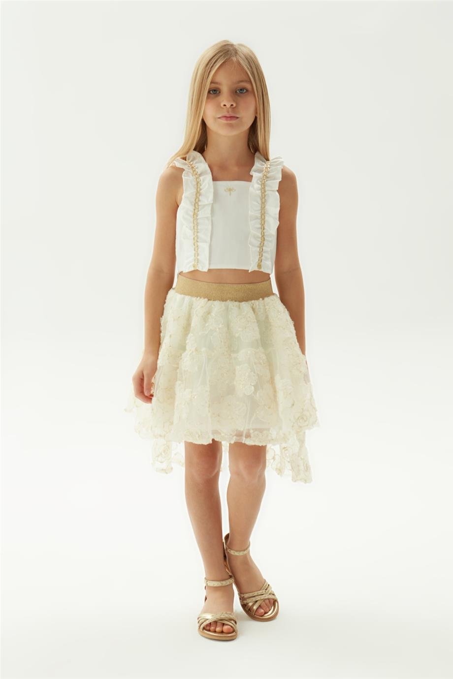 Tyess Kız Çocuk Ekru Etek