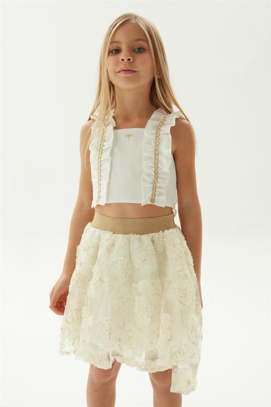 Tyess Kız Çocuk Ekru Etek