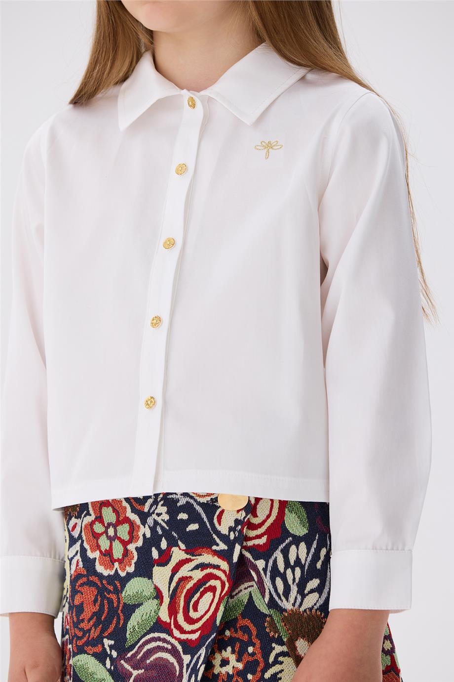 Tyess Kız Çocuk Ekru Gömlek